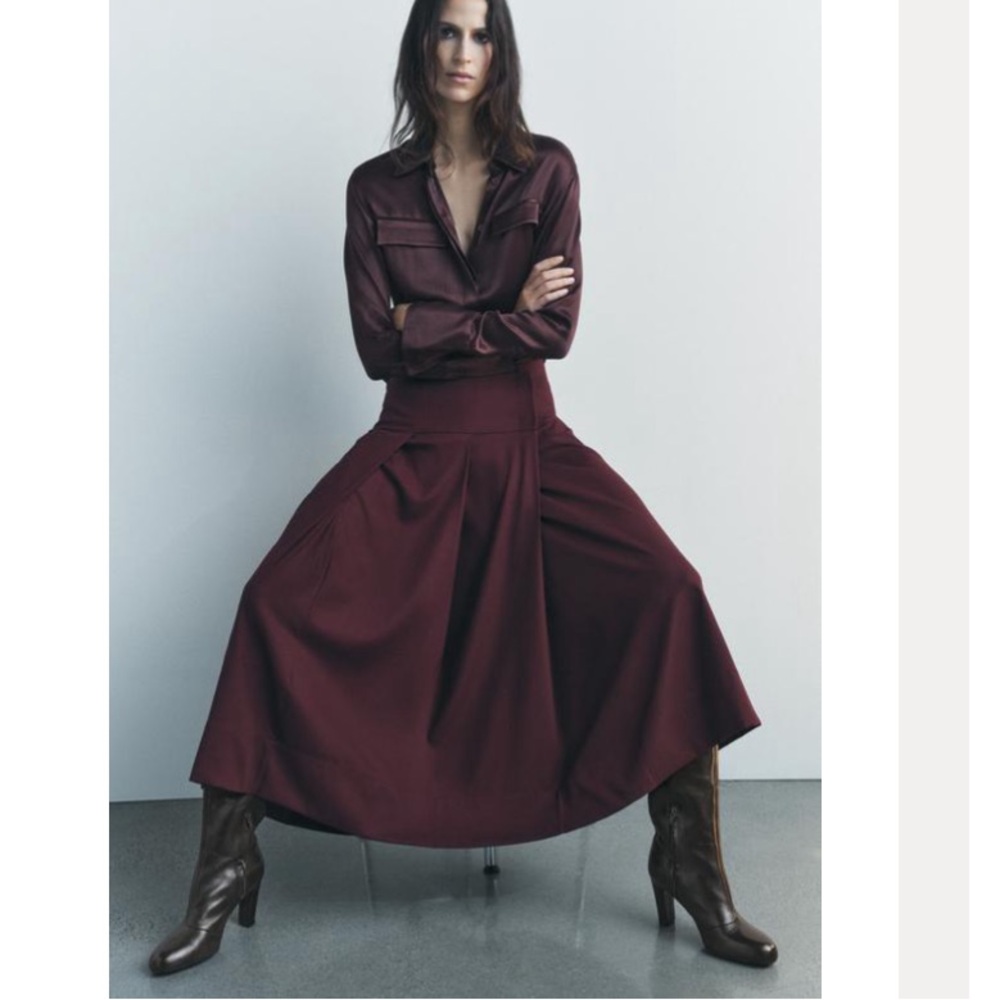 Last Chance Zara Box Pleat Midi Skirt Zw Collection